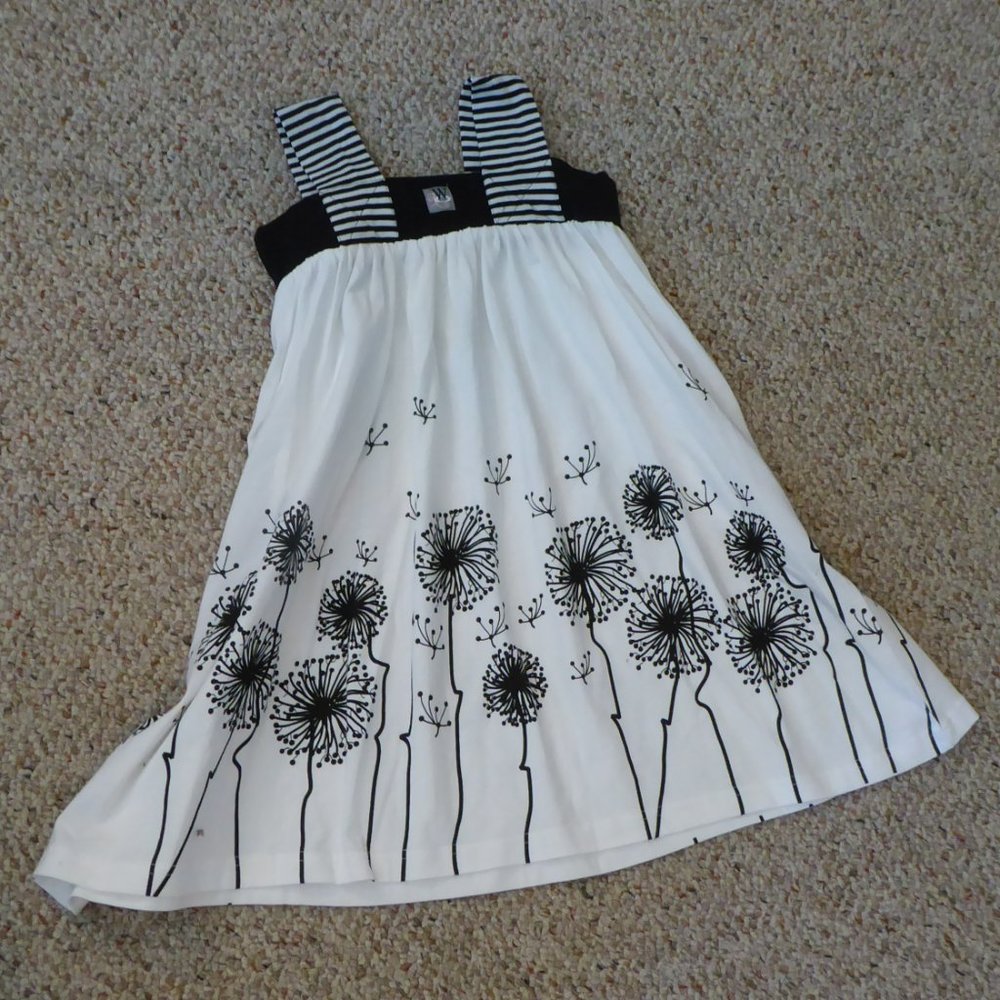 KidCute Ture Wonderland Black White Dandelion Girl Summer Tank Dress Size 5